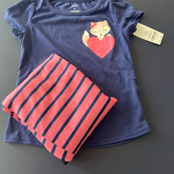 Carters Little & Big Girls 3-Pc  Fox Heart Stripe Cotton Pajamas Set 4T - Picture 1 of 9